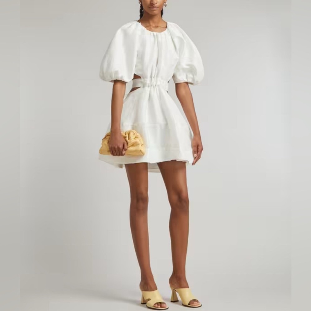 Aje White Puff-Sleeve Mini Dress